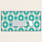 Mid Century Modern Atomic Stars Retro Checkered Starburst Pattern in Turquoise Aqua Teal Desk Mat Gallery Image 1