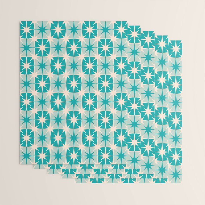 Mid Century Modern Atomic Stars Retro Checkered Starburst Pattern in Turquoise Aqua Teal Wrapping Paper Gallery Image 3