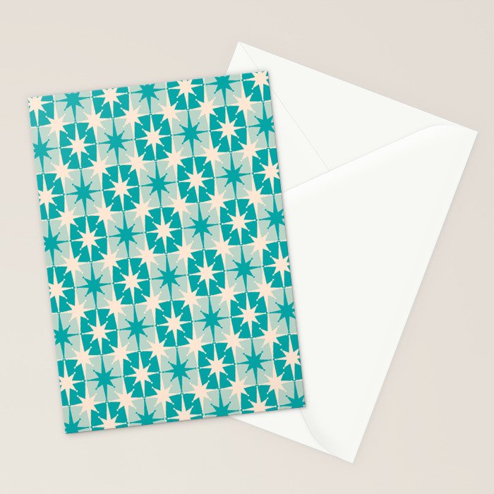 Mid Century Modern Atomic Stars Retro Checkered Starburst Pattern in Turquoise Aqua Teal Stationery Card Gallery Image 2