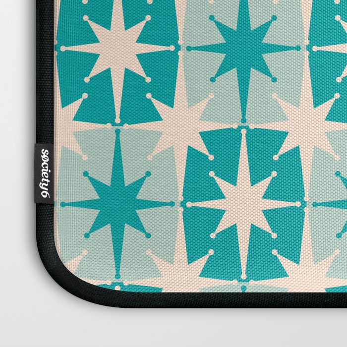 Mid Century Modern Atomic Stars Retro Checkered Starburst Pattern in Turquoise Aqua Teal Laptop Sleeve Gallery Image 3