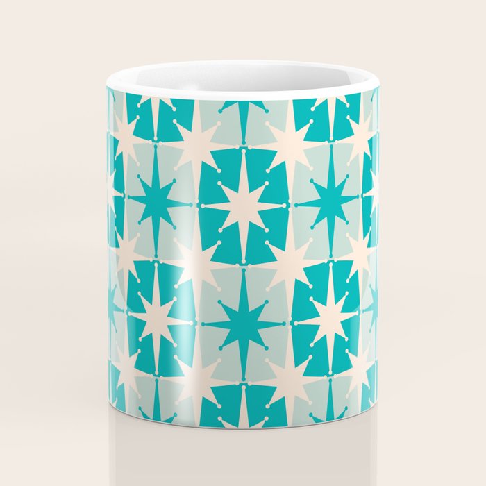 Mid Century Modern Atomic Stars Retro Checkered Starburst Pattern in Turquoise Aqua Teal Coffee Mug Gallery Image 4