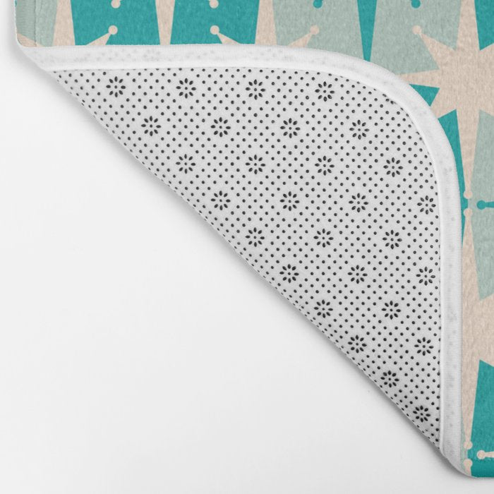 Mid Century Modern Atomic Stars Retro Checkered Starburst Pattern in Turquoise Aqua Teal Bath Mat Gallery Image 2