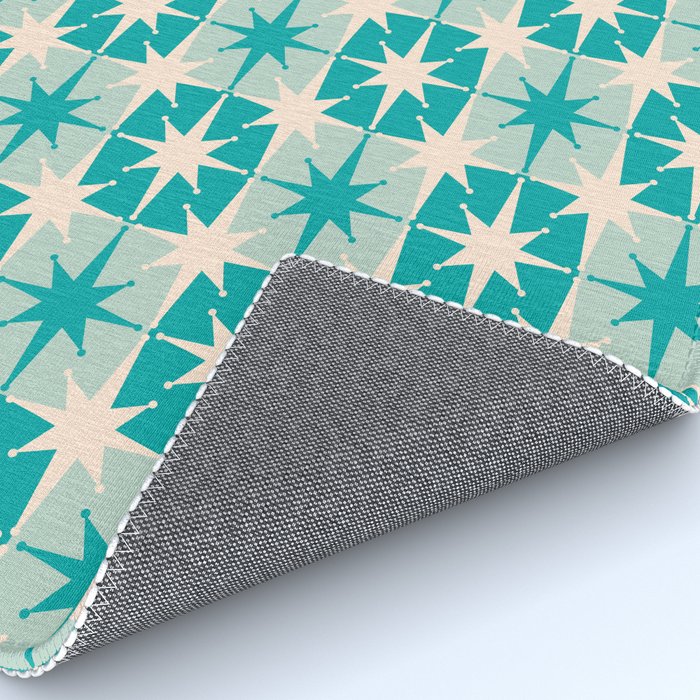 Mid Century Modern Atomic Stars Retro Checkered Starburst Pattern in Turquoise Aqua Teal Rug Gallery Image 4