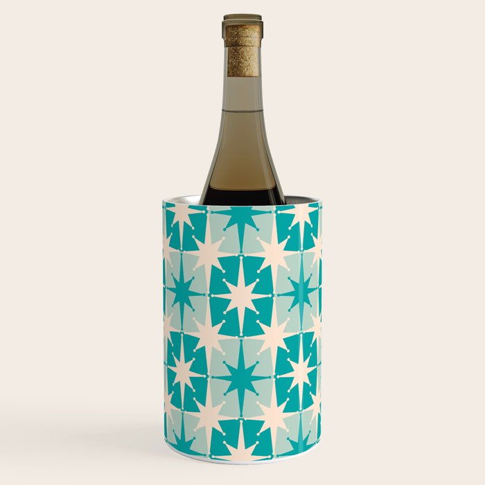 Mid Century Modern Atomic Stars Retro Checkered Starburst Pattern in Turquoise Aqua Teal Wine Chiller Gallery Image 1