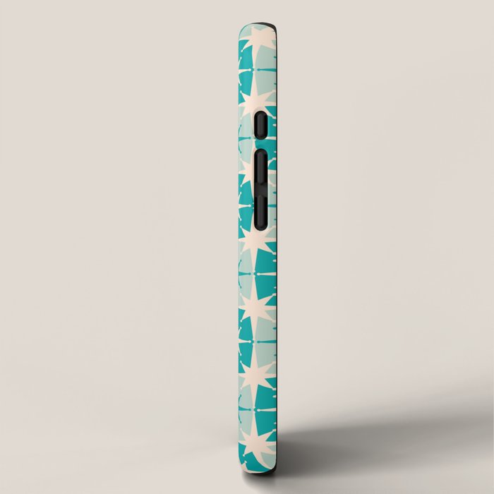 Mid Century Modern Atomic Stars Retro Checkered Starburst Pattern in Turquoise Aqua Teal iPhone Case Gallery Image 2