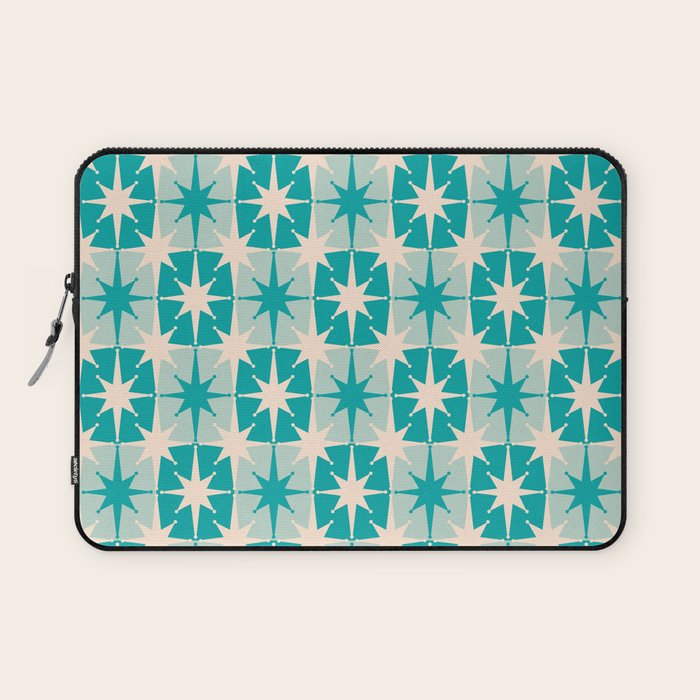 Mid Century Modern Atomic Stars Retro Checkered Starburst Pattern in Turquoise Aqua Teal Laptop Sleeve Gallery Image 1
