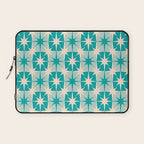Mid Century Modern Atomic Stars Retro Checkered Starburst Pattern in Turquoise Aqua Teal Laptop Sleeve Gallery Image 1