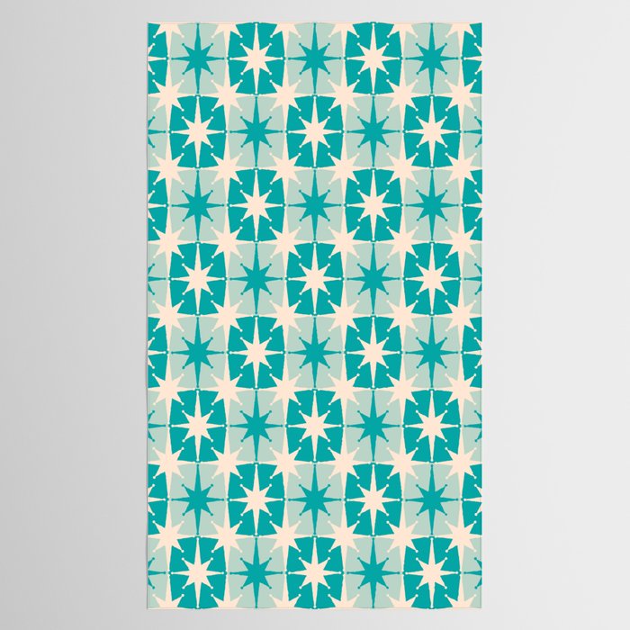 Mid Century Modern Atomic Stars Retro Checkered Starburst Pattern in Turquoise Aqua Teal Tablecloth Gallery Image 2