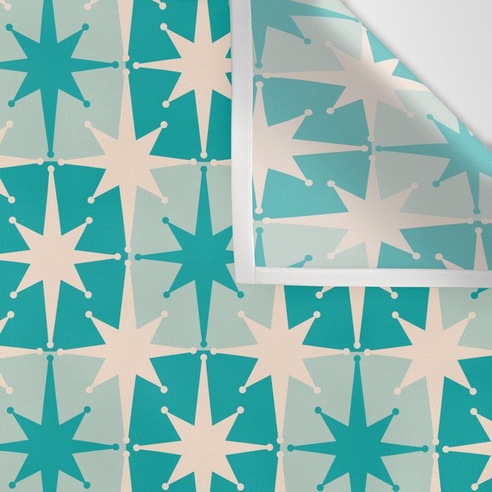 Mid Century Modern Atomic Stars Retro Checkered Starburst Pattern in Turquoise Aqua Teal Wall Tapestry Gallery Image 3