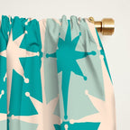 Mid Century Modern Atomic Stars Retro Checkered Starburst Pattern in Turquoise Aqua Teal Window Curtain Gallery Image 2