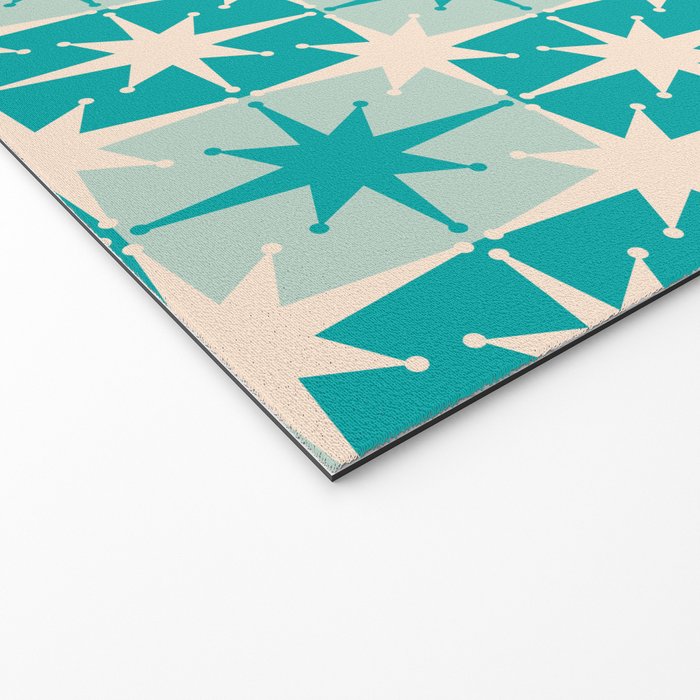 Mid Century Modern Atomic Stars Retro Checkered Starburst Pattern in Turquoise Aqua Teal Welcome Mat Gallery Image 2