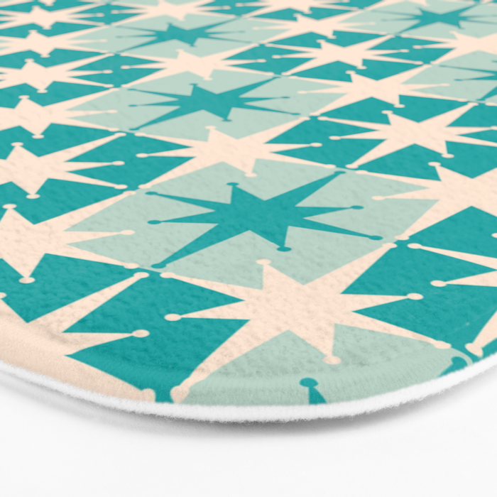 Mid Century Modern Atomic Stars Retro Checkered Starburst Pattern in Turquoise Aqua Teal Bath Mat Gallery Image 3