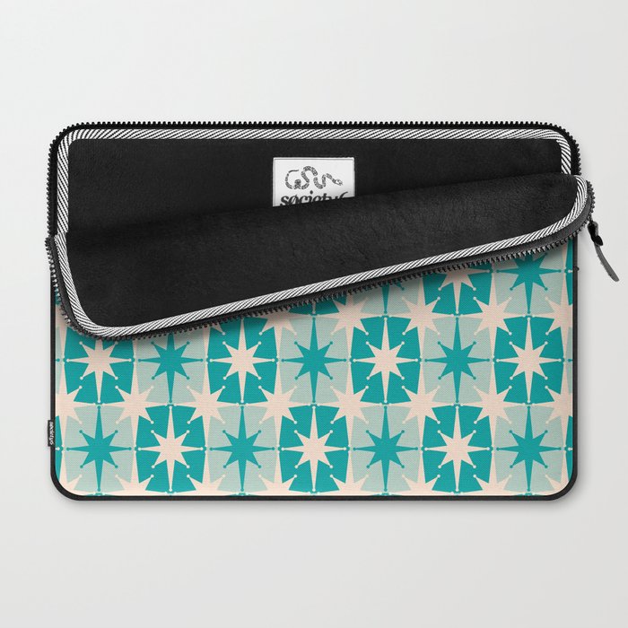 Mid Century Modern Atomic Stars Retro Checkered Starburst Pattern in Turquoise Aqua Teal Laptop Sleeve Gallery Image 2