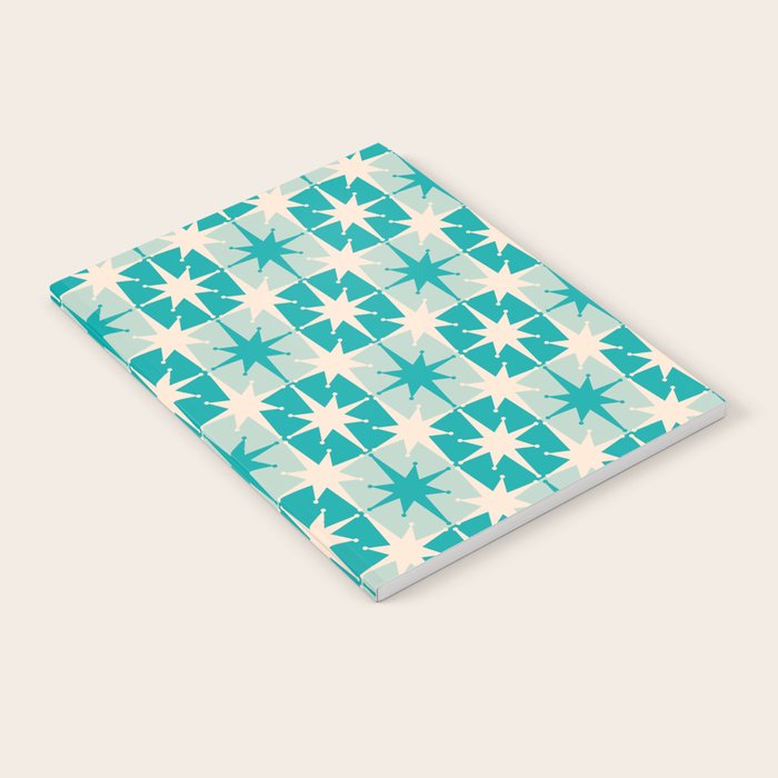 Mid Century Modern Atomic Stars Retro Checkered Starburst Pattern in Turquoise Aqua Teal Notebook Gallery Image 2