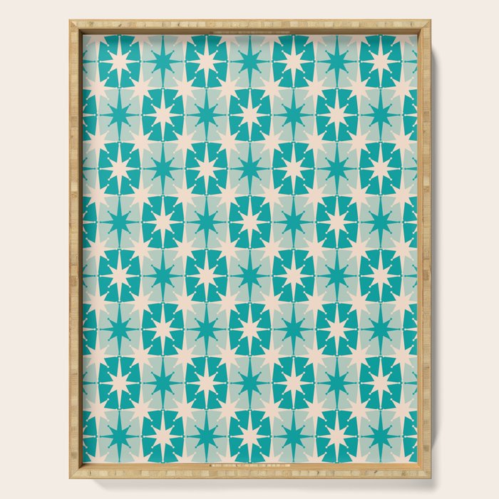 Mid Century Modern Atomic Stars Retro Checkered Starburst Pattern in Turquoise Aqua Teal Serving Tray Gallery Image 1