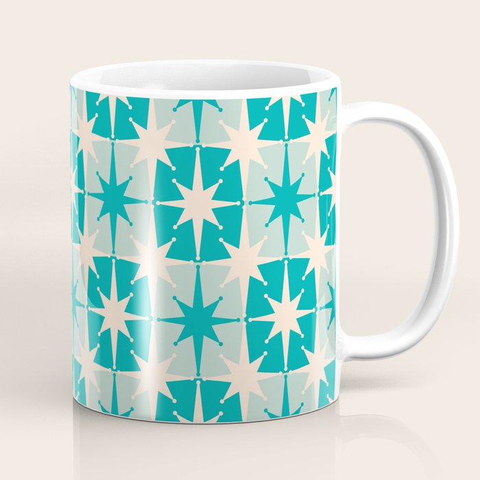 Mid Century Modern Atomic Stars Retro Checkered Starburst Pattern in Turquoise Aqua Teal Coffee Mug Gallery Image 1