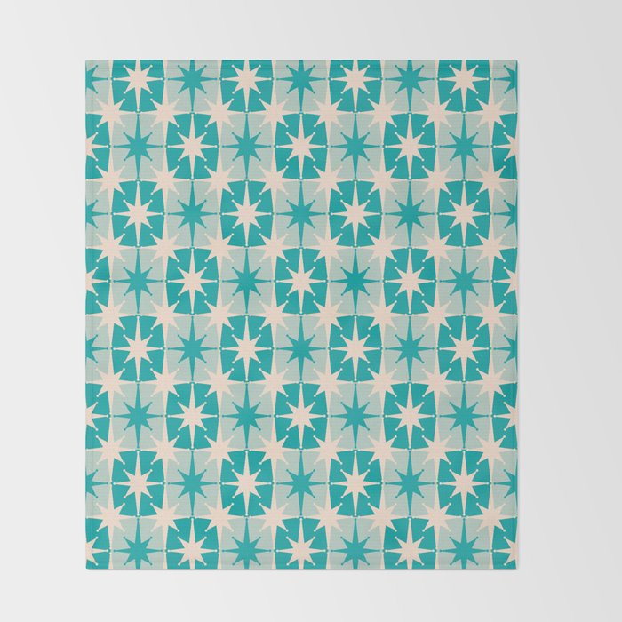 Mid Century Modern Atomic Stars Retro Checkered Starburst Pattern in Turquoise Aqua Teal Throw Blanket Gallery Image 2