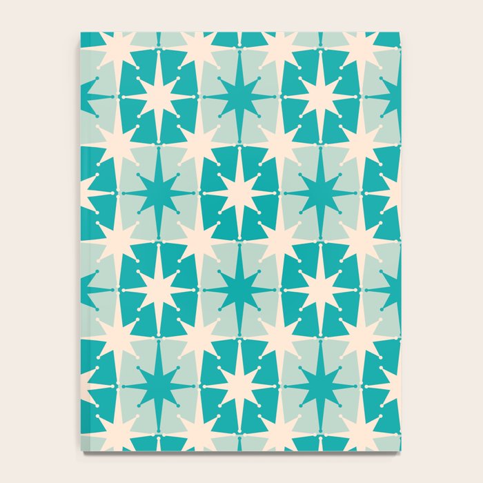 Mid Century Modern Atomic Stars Retro Checkered Starburst Pattern in Turquoise Aqua Teal Notebook Gallery Image 4