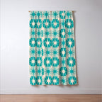 Mid Century Modern Atomic Stars Retro Checkered Starburst Pattern in Turquoise Aqua Teal Window Curtain Gallery Image 3
