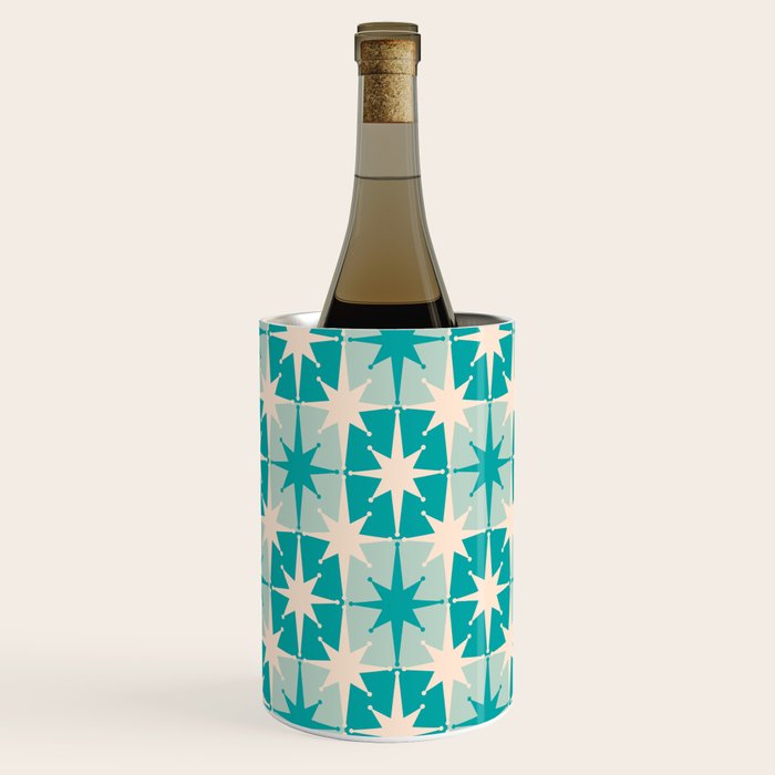 Mid Century Modern Atomic Stars Retro Checkered Starburst Pattern in Turquoise Aqua Teal Wine Chiller Gallery Image 2