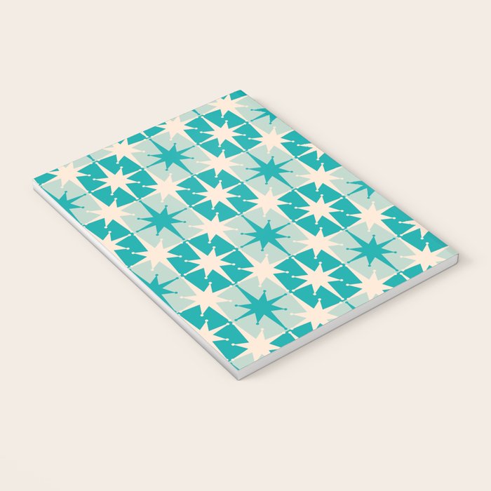 Mid Century Modern Atomic Stars Retro Checkered Starburst Pattern in Turquoise Aqua Teal Notebook Gallery Image 3