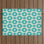Mid Century Modern Atomic Stars Retro Checkered Starburst Pattern in Turquoise Aqua Teal Outdoor Rug Gallery Image 1