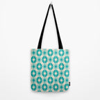 Mid Century Modern Atomic Stars Retro Checkered Starburst Pattern in Turquoise Aqua Teal Tote Bag Gallery Image 2