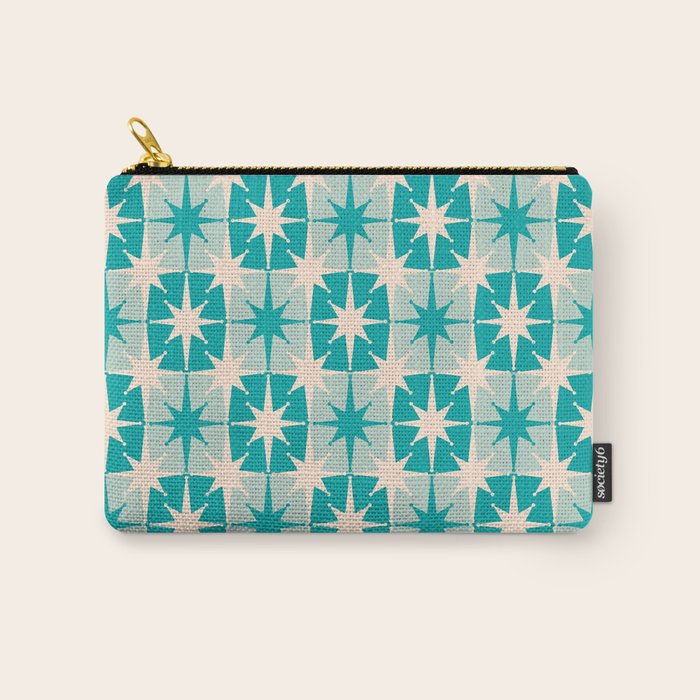 Mid Century Modern Atomic Stars Retro Checkered Starburst Pattern in Turquoise Aqua Teal Carry All Pouch Gallery Image 1