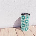Mid Century Modern Atomic Stars Retro Checkered Starburst Pattern in Turquoise Aqua Teal Travel Mug Gallery Image 4