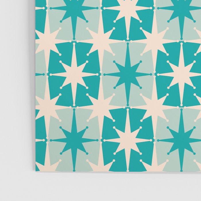 Mid Century Modern Atomic Stars Retro Checkered Starburst Pattern in Turquoise Aqua Teal Poster Gallery Image 3