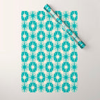 Mid Century Modern Atomic Stars Retro Checkered Starburst Pattern in Turquoise Aqua Teal Wrapping Paper Gallery Image 1