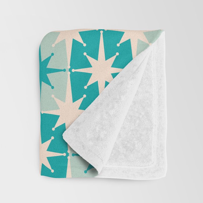 Mid Century Modern Atomic Stars Retro Checkered Starburst Pattern in Turquoise Aqua Teal Throw Blanket Gallery Image 3