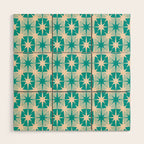 Mid Century Modern Atomic Stars Retro Checkered Starburst Pattern in Turquoise Aqua Teal Wood Wall Art Gallery Image 1