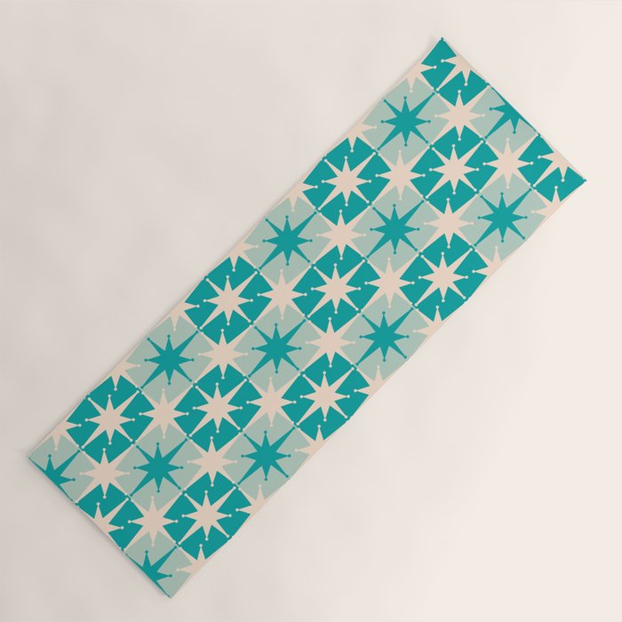 Mid Century Modern Atomic Stars Retro Checkered Starburst Pattern in Turquoise Aqua Teal Yoga Mat Gallery Image 1