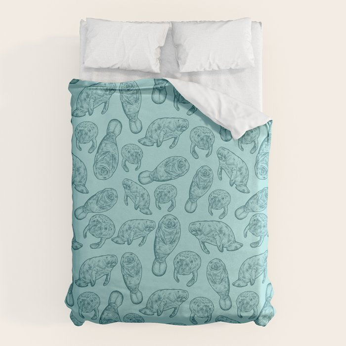 Manatees - Teal Duvet Cover Gallery Image 1