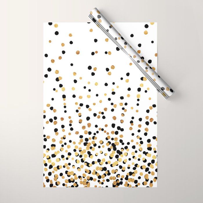 Floating Dots - Black and Gold on White Wrapping Paper Gallery Image 1