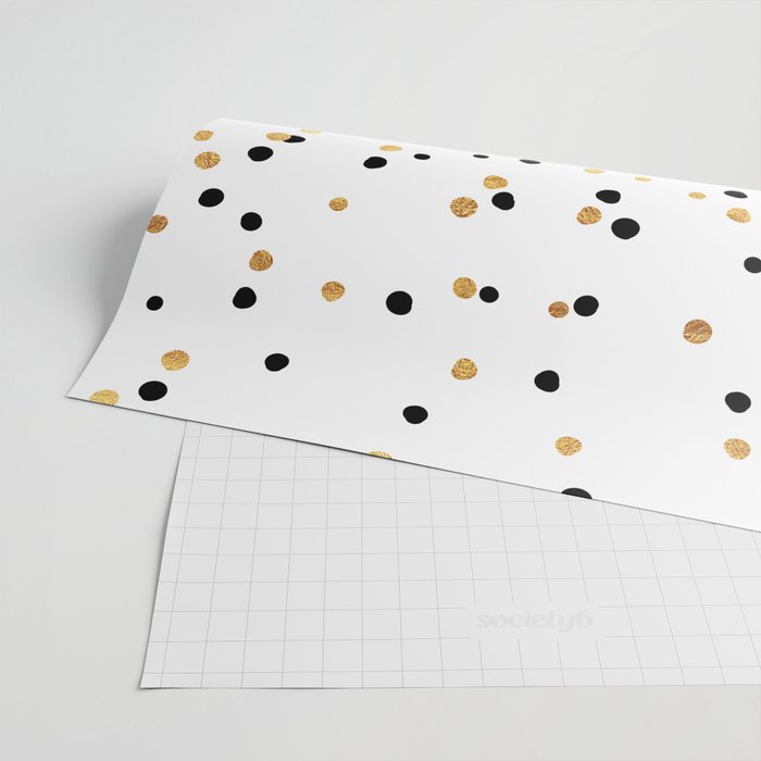 Floating Dots - Black and Gold on White Wrapping Paper Gallery Image 2