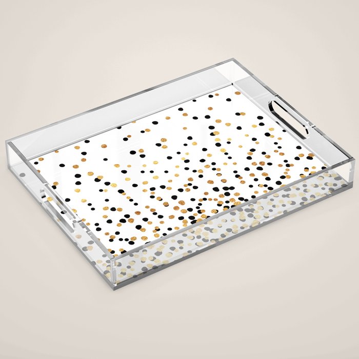 Floating Dots - Black and Gold on White Acrylic Tray Gallery Image 1