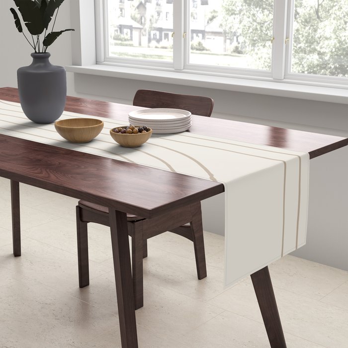 Minimal Line Curvature V Natural Neutral Mid Century Modern Arch Abstract Table Runner Gallery Image 2