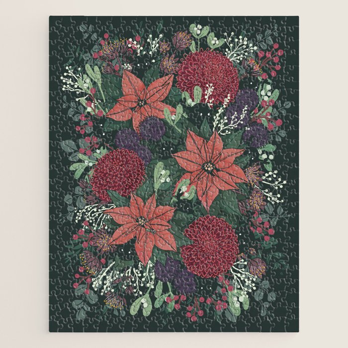 Wild Flowers Winter Bouquet (Enchanting Hidden Monsters in Dark Floral) Jigsaw Puzzle Gallery Image 1