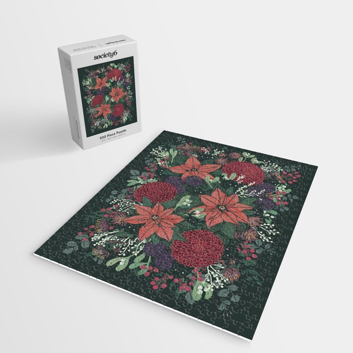 Wild Flowers Winter Bouquet (Enchanting Hidden Monsters in Dark Floral) Jigsaw Puzzle Gallery Image 2