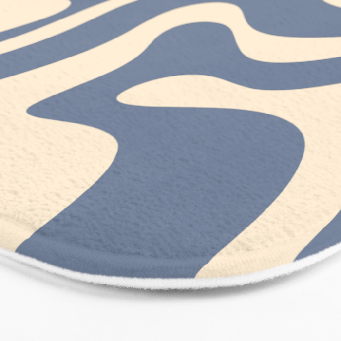 Modern Liquid Swirl Abstract Pattern in Stone Blue and Cream Bath Mat Gallery Image 3
