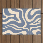 Modern Liquid Swirl Abstract Pattern in Stone Blue and Cream Outdoor Rug Gallery Image 1