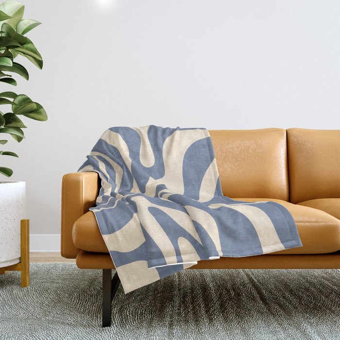 Modern Liquid Swirl Abstract Pattern in Stone Blue and Cream Throw Blanket Gallery Image 1