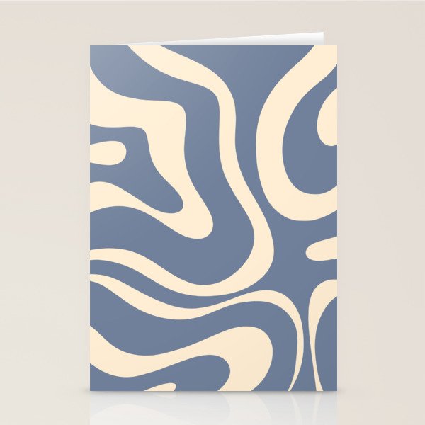 Modern Liquid Swirl Abstract Pattern in Stone Blue and Cream Stationery Card Gallery Image 2