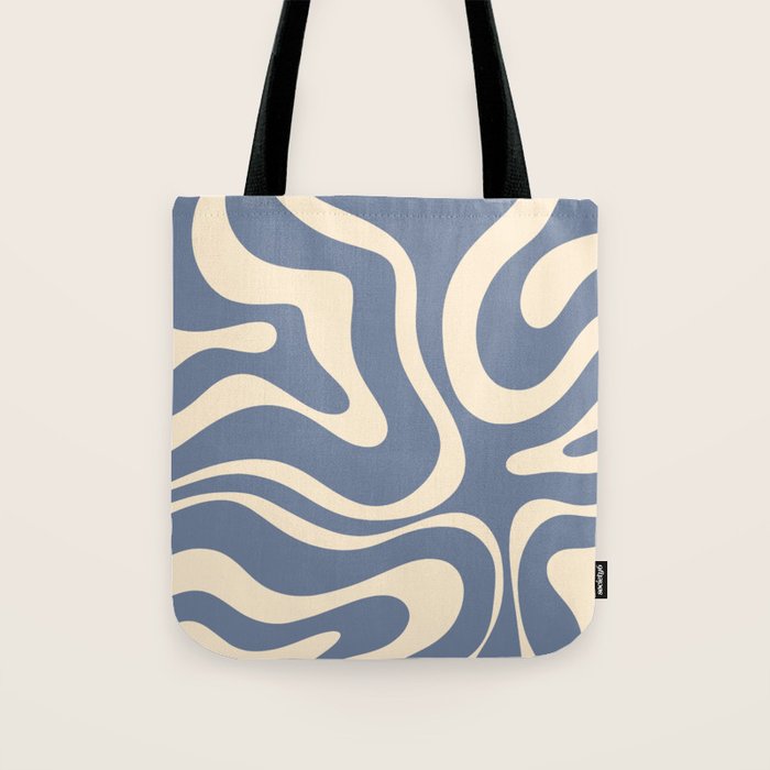 Modern Liquid Swirl Abstract Pattern in Stone Blue and Cream Tote Bag Gallery Image 1