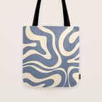Modern Liquid Swirl Abstract Pattern in Stone Blue and Cream Tote Bag Gallery Image 1