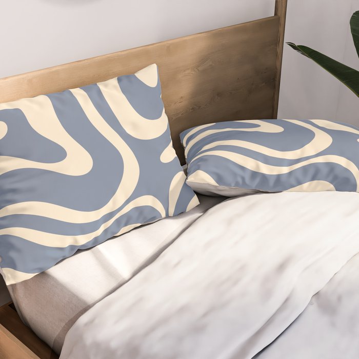 Modern Liquid Swirl Abstract Pattern in Stone Blue and Cream Pillow Sham Gallery Image 2