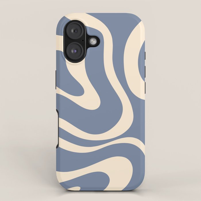Modern Liquid Swirl Abstract Pattern in Stone Blue and Cream iPhone Case Gallery Image 1