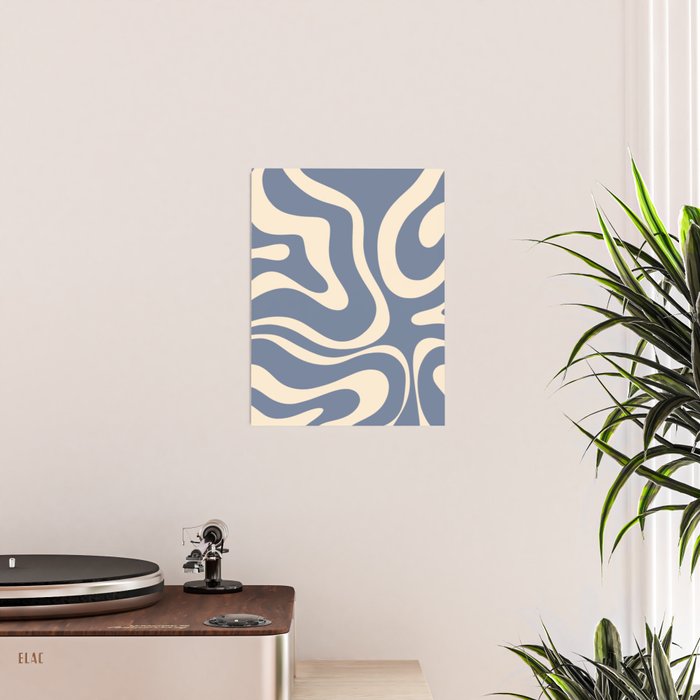 Modern Liquid Swirl Abstract Pattern in Stone Blue and Cream Poster Gallery Image 2